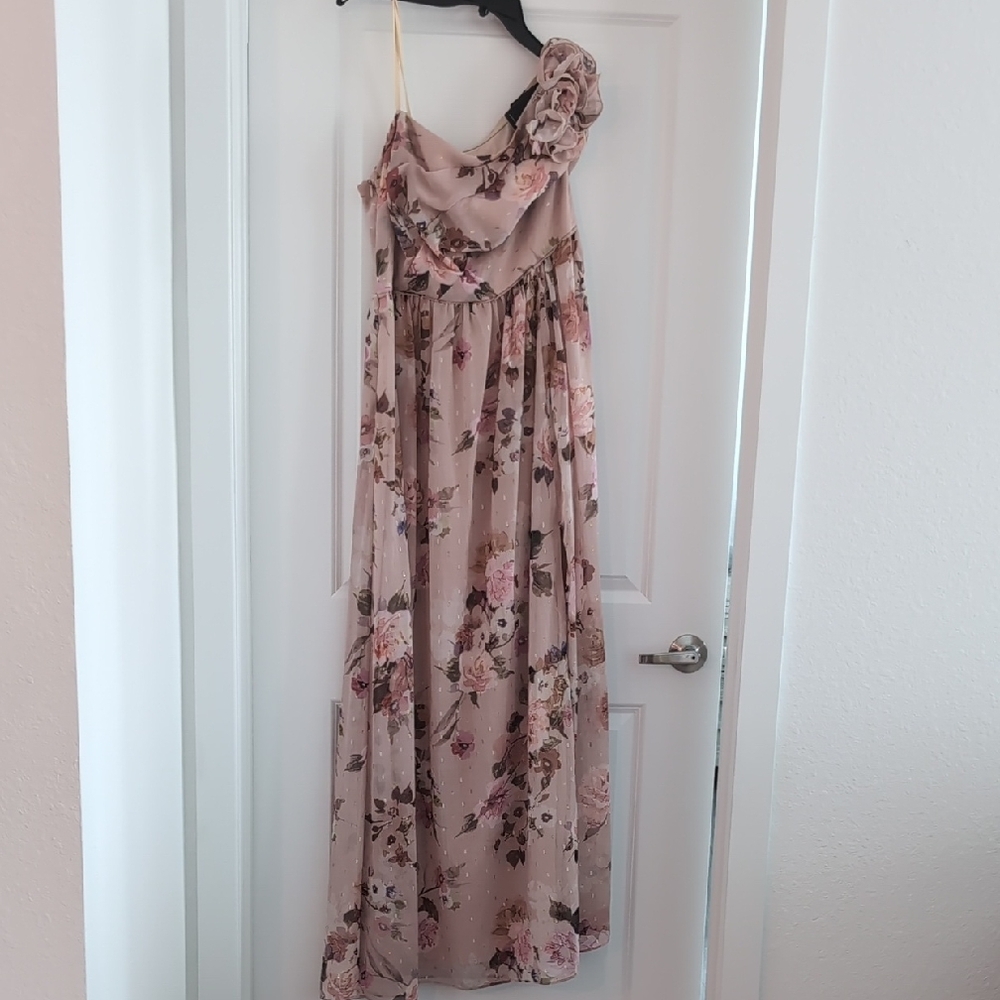 NWT Adrianna Papell Blush Chiffon One-Shoulder Gown